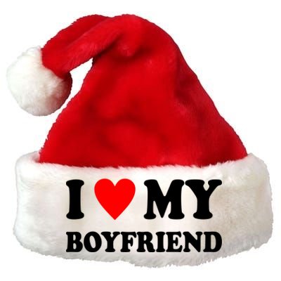 I Love My Boyfriend Heart Girlfriend Couples Premium Christmas Santa Hat