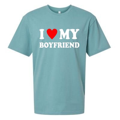 I Love My Boyfriend Heart Girlfriend Couples Sueded Cloud Jersey T-Shirt