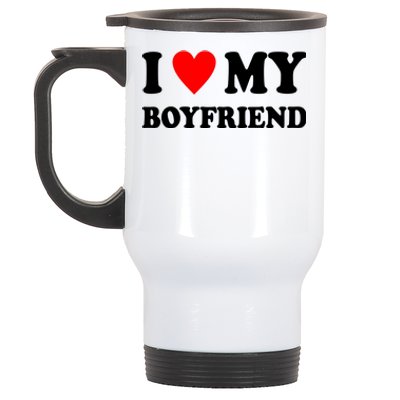 I Love My Boyfriend Heart Girlfriend Couples Stainless Steel Travel Mug