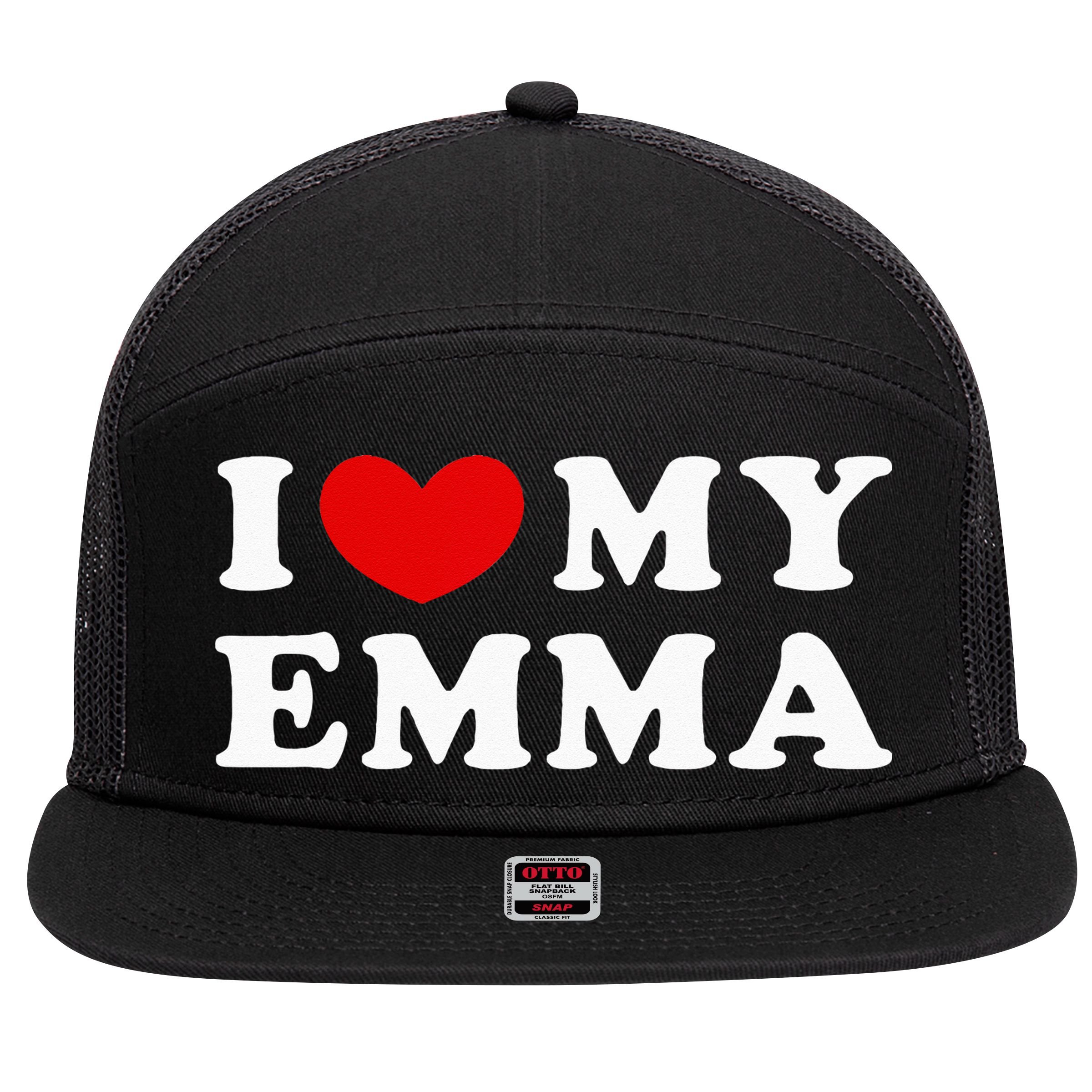 I Love My Emma I Heart My Emma 7 Panel Mesh Trucker Snapback Hat