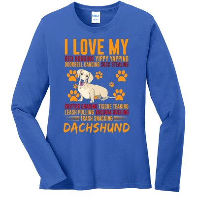 I Love My Stalker Cream Dachshund Funny Dog Owner Cute Gift Ladies Long Sleeve Shirt