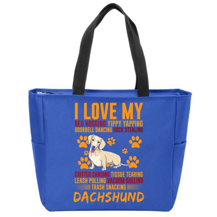 I Love My Stalker Cream Dachshund Funny Dog Owner Cute Gift Zip Tote Bag