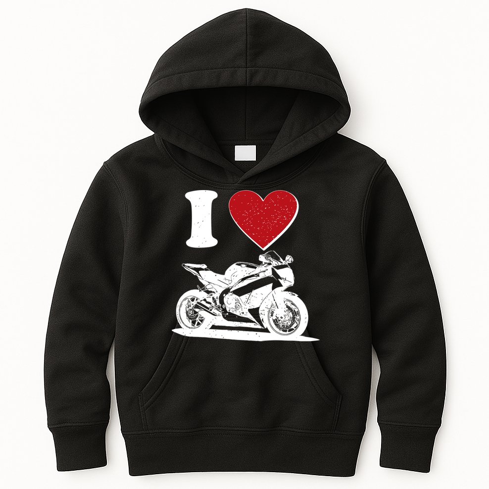 I Love Motorcycles Kids Hoodie