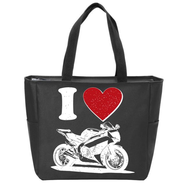 I Love Motorcycles Zip Tote Bag