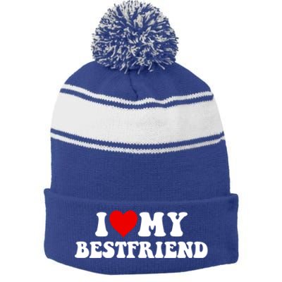 I Love My Bestfriend Best Friend Cute Gift Stripe Pom Pom Beanie