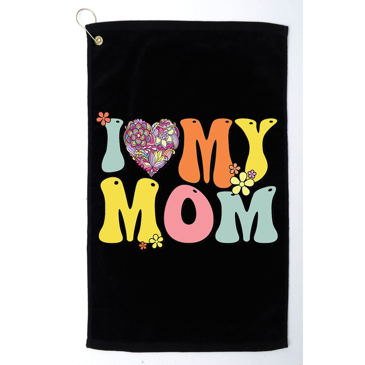 I Love My Mom I Heart My Mom Groovy Mother's day Golf Towel