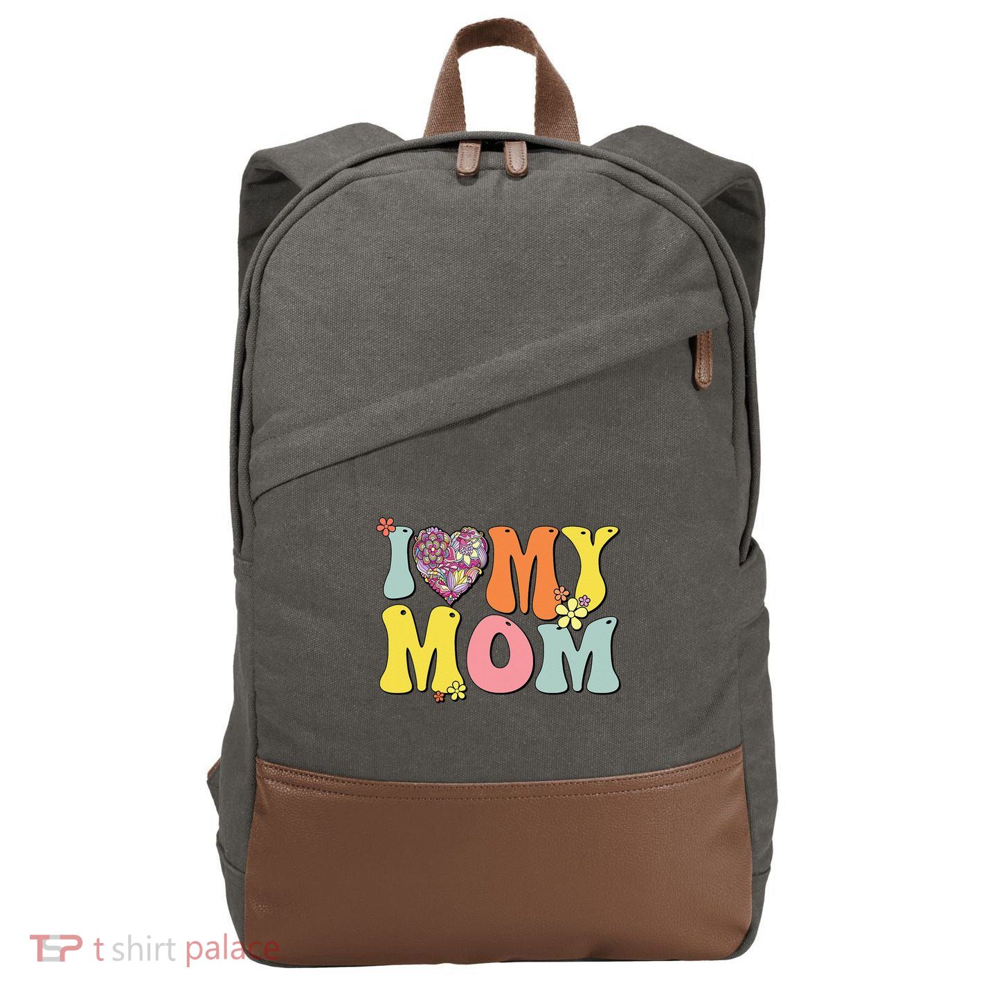 I Love My Mom I Heart My Mom Groovy Mother's day Cotton Canvas Backpack