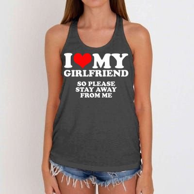 I Love My Girlfriend So Please Stay Away From Me Women's Knotted Racerback Tank