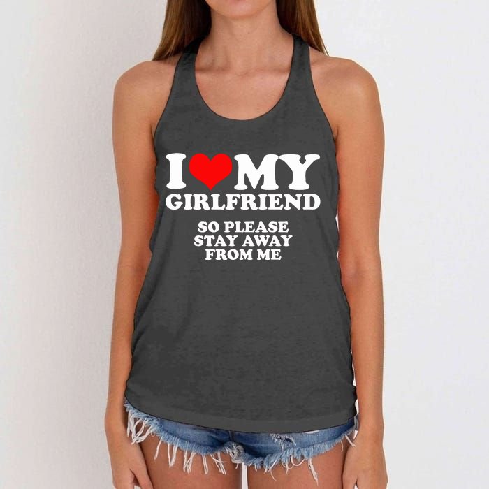 I Love My Girlfriend So Please Stay Away From Me Women's Knotted Racerback Tank