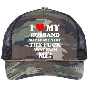 I Love My Husband So Please Stay The F Away From Me Funny Wife Retro Rope Trucker Hat Cap