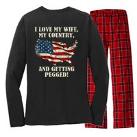 I LOVE MY WIFE MY COUNTRY AND GETTING PEGGED! Women's Long Sleeve Flannel Pajama Set 