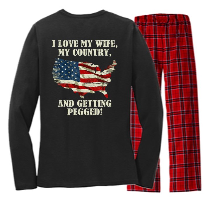 I LOVE MY WIFE MY COUNTRY AND GETTING PEGGED! Women's Long Sleeve Flannel Pajama Set 