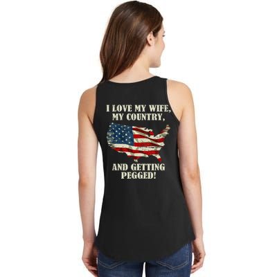 I LOVE MY WIFE MY COUNTRY AND GETTING PEGGED! Ladies Essential Tank