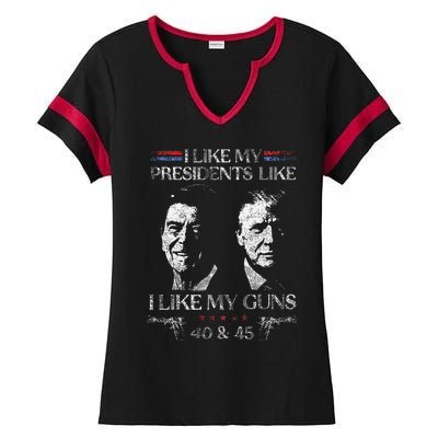 I Like My Presidents Like I Like My Guns 40 45 Ladies Halftime Notch Neck Tee