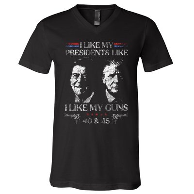 I Like My Presidents Like I Like My Guns 40 45 V-Neck T-Shirt