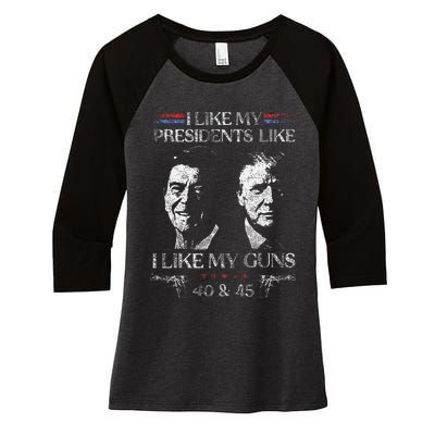 I Like My Presidents Like I Like My Guns 40 45 Women's Tri-Blend 3/4-Sleeve Raglan Shirt