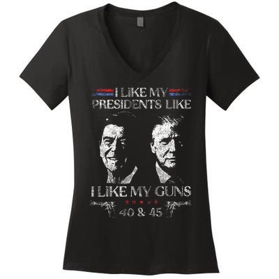 I Like My Presidents Like I Like My Guns 40 45 Women's V-Neck T-Shirt