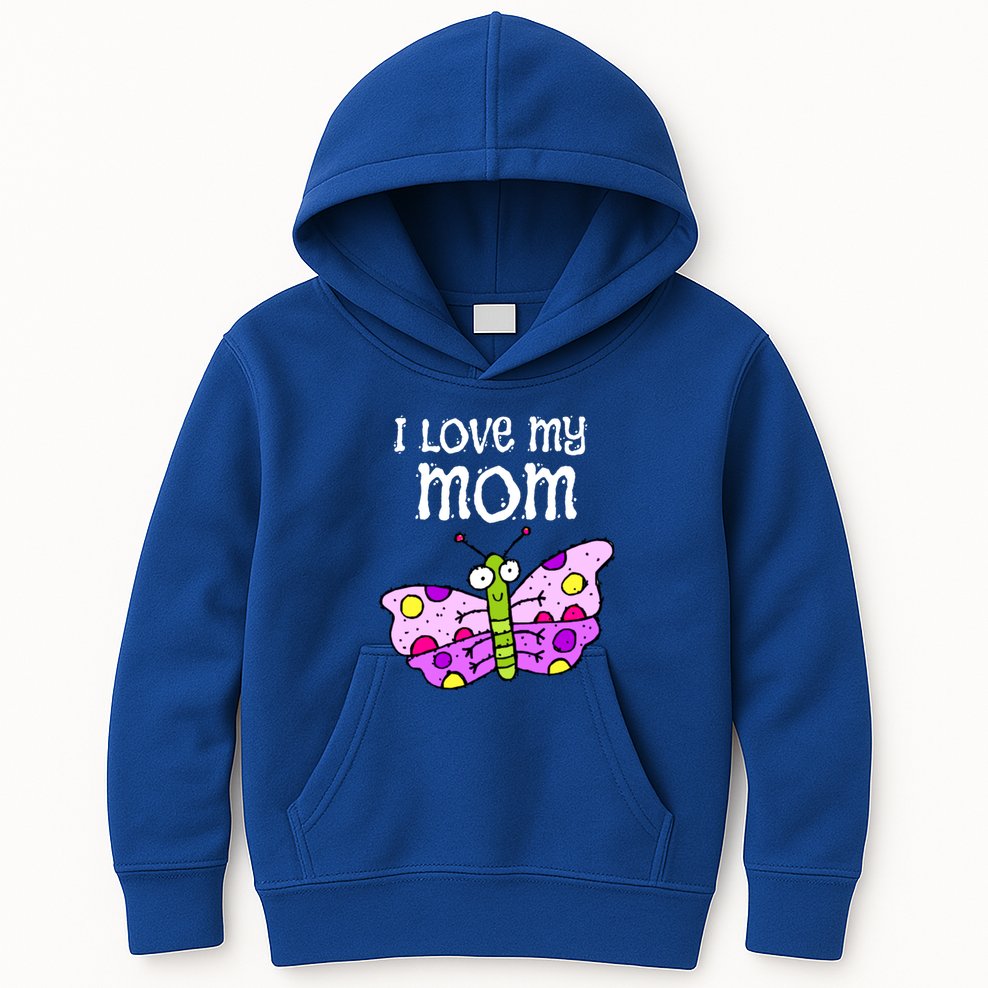 I Love My Mom Butterfly Gift Kids Hoodie