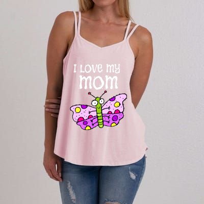 I Love My Mom Butterfly Gift Women's Strappy Tank