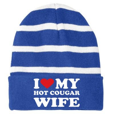 I Love My Hot Cougar Wife I Heart My Hot Cougar Wife Striped Beanie with Solid Band