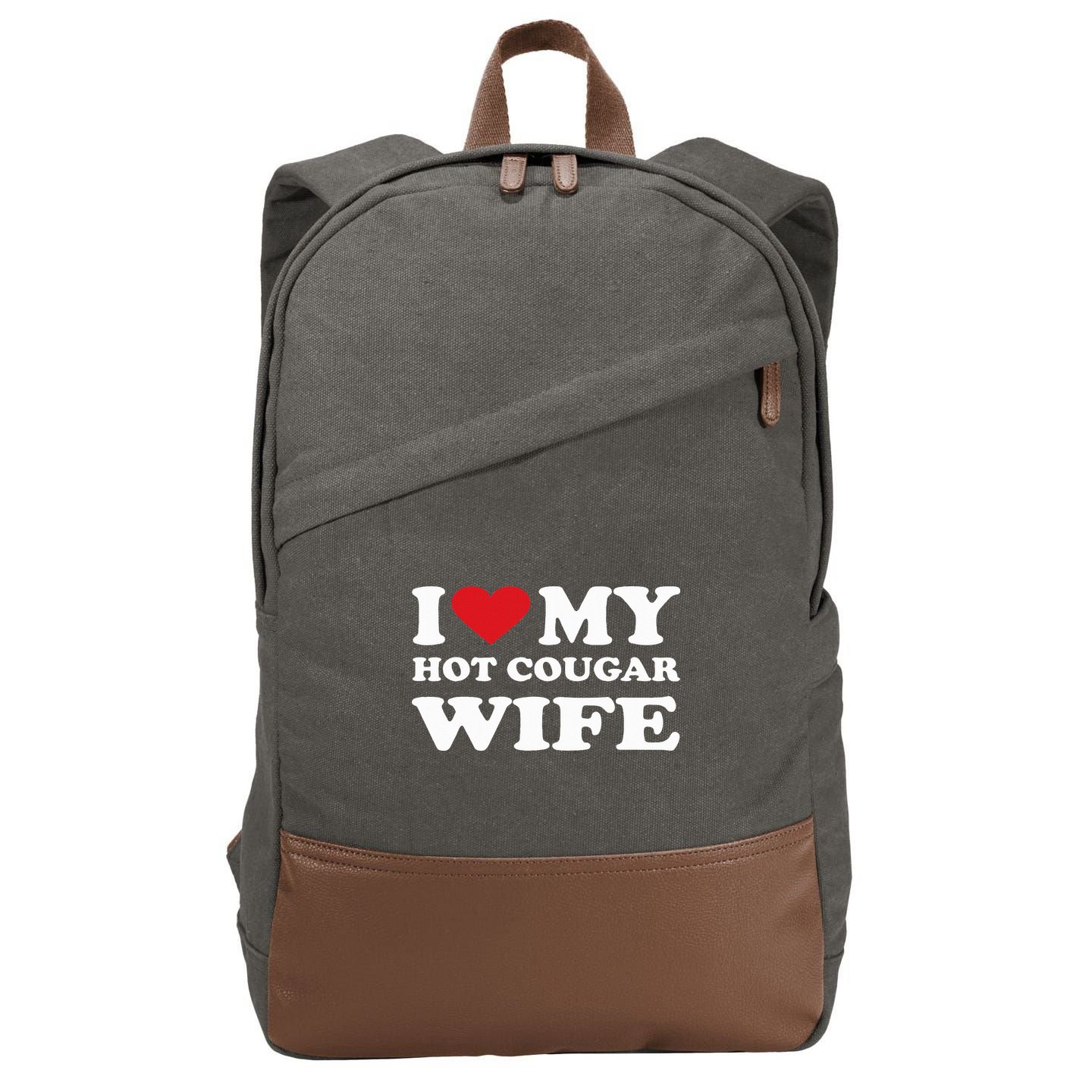 I Love My Hot Cougar Wife I Heart My Hot Cougar Wife Cotton Canvas Backpack