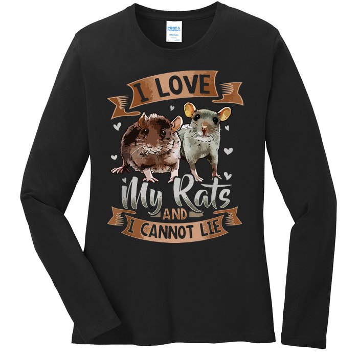 I Love My Rats I Cannot Lie Rat Mom Dad Heart Cute Rodent Ladies Long Sleeve Shirt