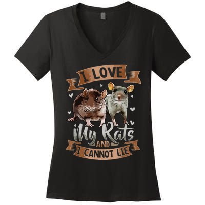 I Love My Rats I Cannot Lie Rat Mom Dad Heart Cute Rodent Women's V-Neck T-Shirt