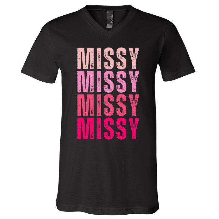 I Love Missy First Name Missy Vintage V-Neck T-Shirt