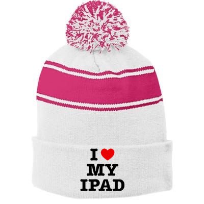 I Love My Ipad Stripe Pom Pom Beanie