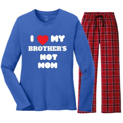 I Love My Brother’s Hot Mom Funny Graphic Design Cool Gift Women's Long Sleeve Flannel Pajama Set 