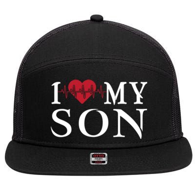 I Love My Son Is My Heartbeat For Valentines Day Christmas Cute Gift 7 Panel Mesh Trucker Snapback Hat