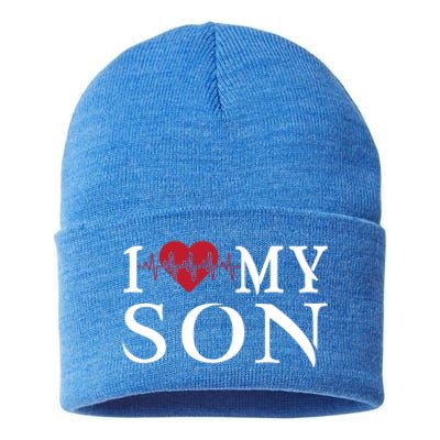 I Love My Son Is My Heartbeat For Valentines Day Christmas Cute Gift Sustainable Knit Beanie