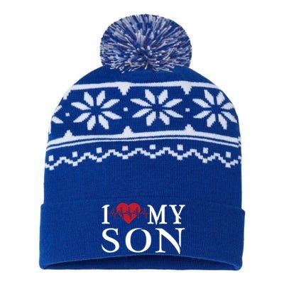 I Love My Son Is My Heartbeat For Valentines Day Christmas Cute Gift USA-Made Snowflake Beanie