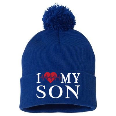 I Love My Son Is My Heartbeat For Valentines Day Christmas Cute Gift Pom Pom 12in Knit Beanie