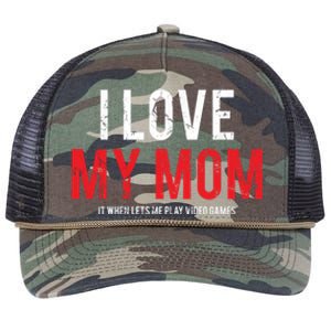 I Love My Mom Funny Sarcastic Video Games Gift Retro Rope Trucker Hat Cap