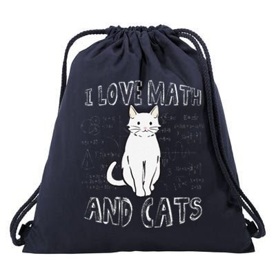 I Love Math And Cats Cute Funny Pet Lover Teacher Student Drawstring Bag