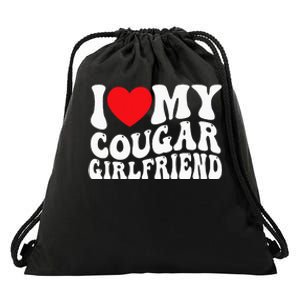 I Love My Cougar Girlfriend Groovy Retro Drawstring Bag