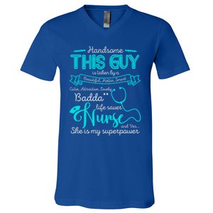 I Love My Nurse Proud Nurses Husband Gift V-Neck T-Shirt