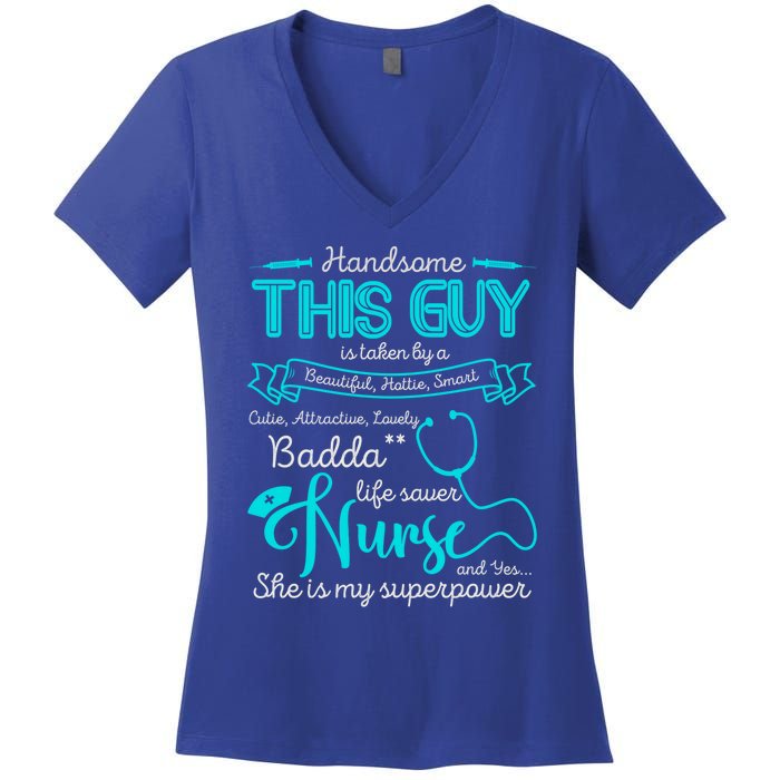 I Love My Nurse Proud Nurses Husband Gift Women's V-Neck T-Shirt