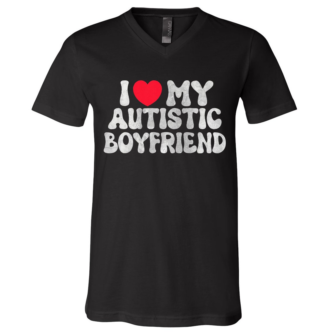 I Love My Autistic Boyfriend I Heart My Bf Girlfriend V-Neck T-Shirt