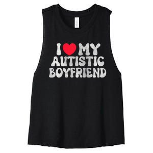 I Love My Autistic Boyfriend I Heart My Bf Girlfriend Women's Racerback Cropped Tank