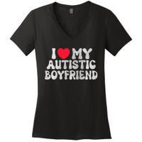 I Love My Autistic Boyfriend I Heart My Bf Girlfriend Women's V-Neck T-Shirt