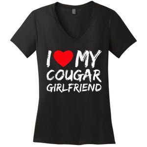 I Love My Cougar Girlfriend I Heart My Cougar Girlfriend GF Women's V-Neck T-Shirt