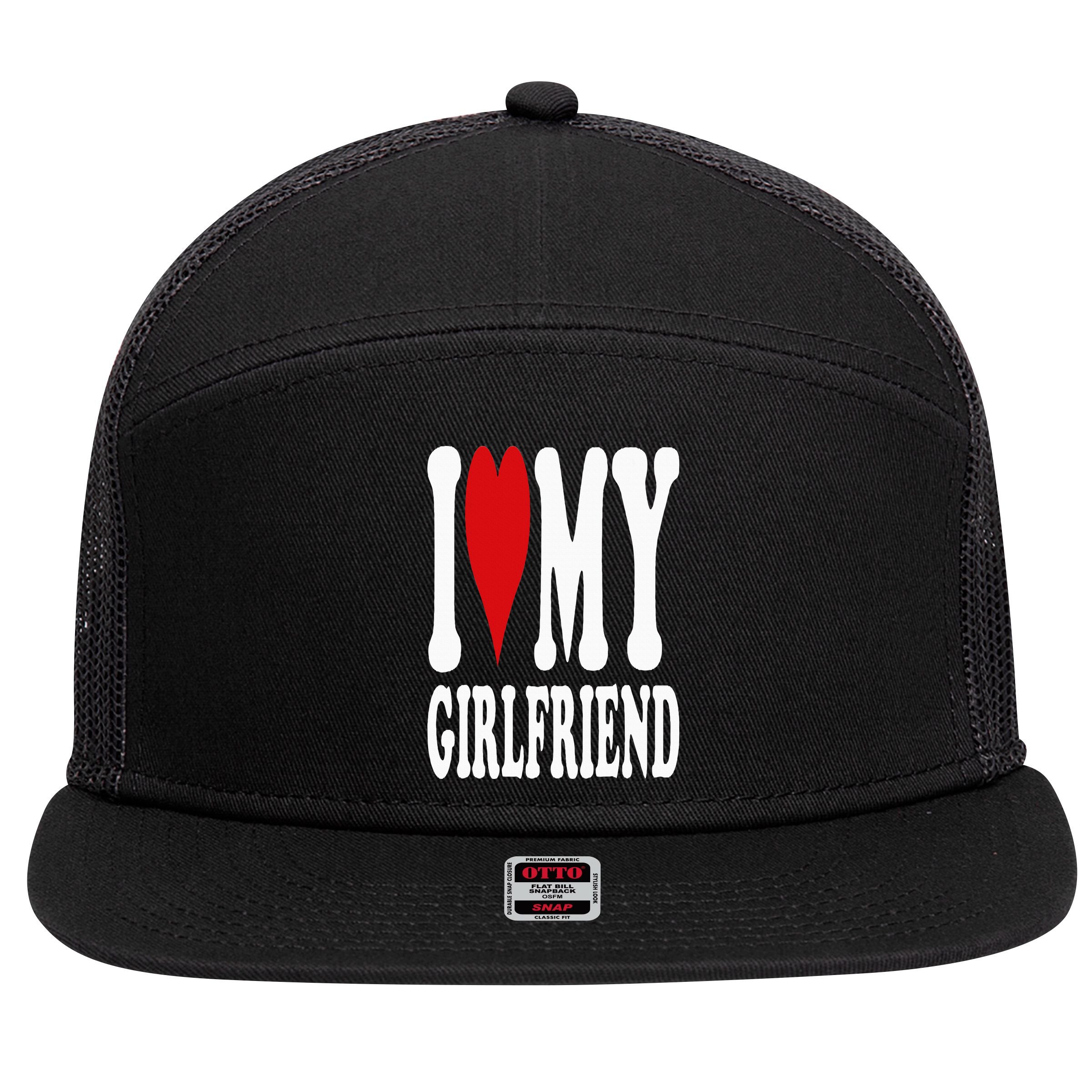 I Love My Girlfriend Gf I Heart My Girlfriend GF 7 Panel Mesh Trucker Snapback Hat