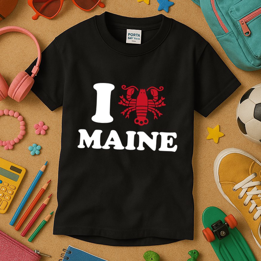 I Love Maine Heart As Lobster Kids T-Shirt