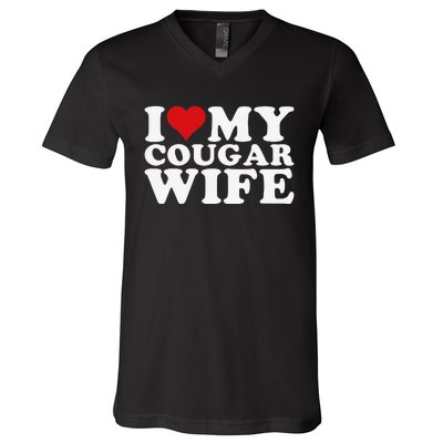 I Love My Cougar Wife I Heart My Cougar Wife V-Neck T-Shirt