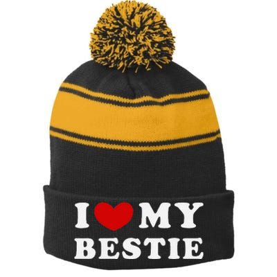 I Love My Bestie I Heart My Bestie Stripe Pom Pom Beanie