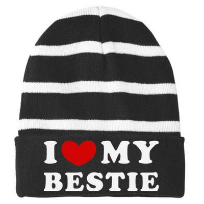 I Love My Bestie I Heart My Bestie Striped Beanie with Solid Band