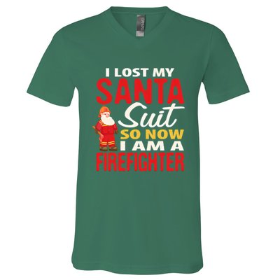 I Lost My Santa Suit Funny Fireman V-Neck T-Shirt