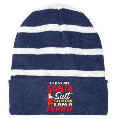 I Lost My Santa Suit Funny Fireman Striped Beanie with Solid Band